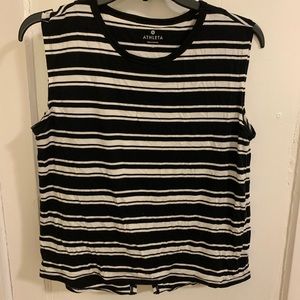 Athleta women’s workout top, open back, black and white